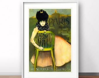 Paris France Vintage Poster, French Art Deco Travel Print