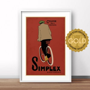 Amsterdam Bike vintage poster, Dutch retro travel print, vintage Holland advertising poster