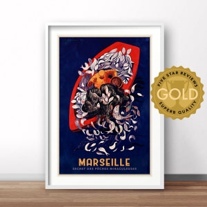 Marseille vintage poster, French advertising print, vintage France travel poster