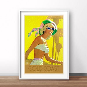 Gold Coast, Queensland vintage poster, Australian retro print, vintage Australia travel poster