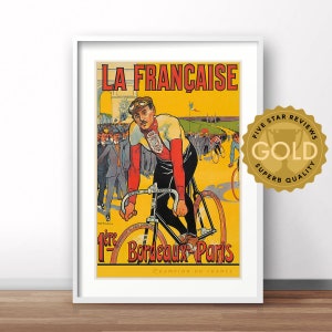 La Francaise Paris vintage poster, French retro print, vintage French travel print, France bike poster