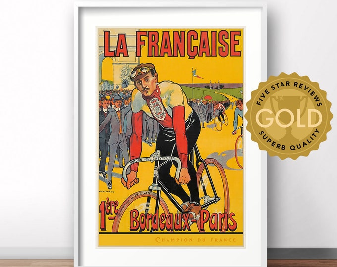 La Francaise Paris vintage poster, French retro print, vintage French travel print, France bike poster