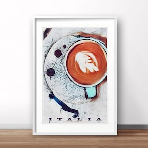 Poster cappuccino Italy vintage poster, Italian travel print, Italy retro poster, cafe print