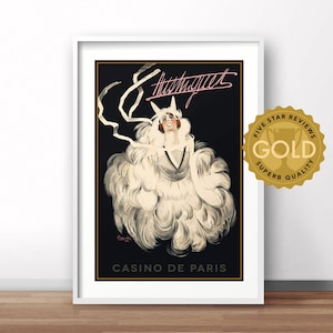 Paris Casino vintage poster, vintage France travel poster, French retro print