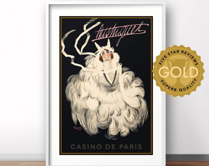 Paris Casino vintage poster, vintage France travel poster, French retro print