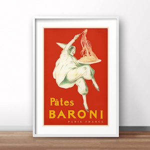 Pasta retro advertising poster, vintage France print, France food travel poster, Pates Baroni