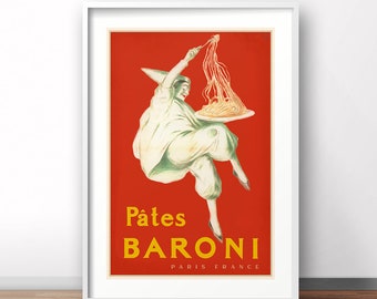 Poster vintage di Pasta Baroni, stampa di viaggio retrò sulla Francia, Art Déco