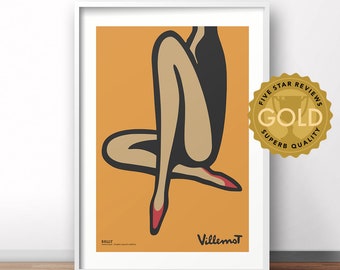French vintage poster, Villemot girl advertising poster, Bally, France retro print