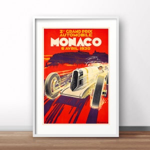 Monaco Grand Prix vintage poster, retro print Monaco, Racing poster