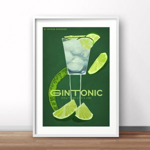 Gin Tonic UK, wall art print, England retro print,beverage vintage poster