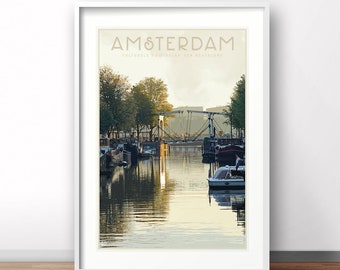 Amsterdam vintage poster, Netherlands travel print, Holland retro poster, Dutch vintage travel