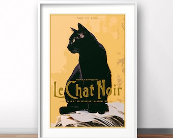 Le Chat Noir, French Cat poster, Paris France, retro print, vintage French print, Black cat