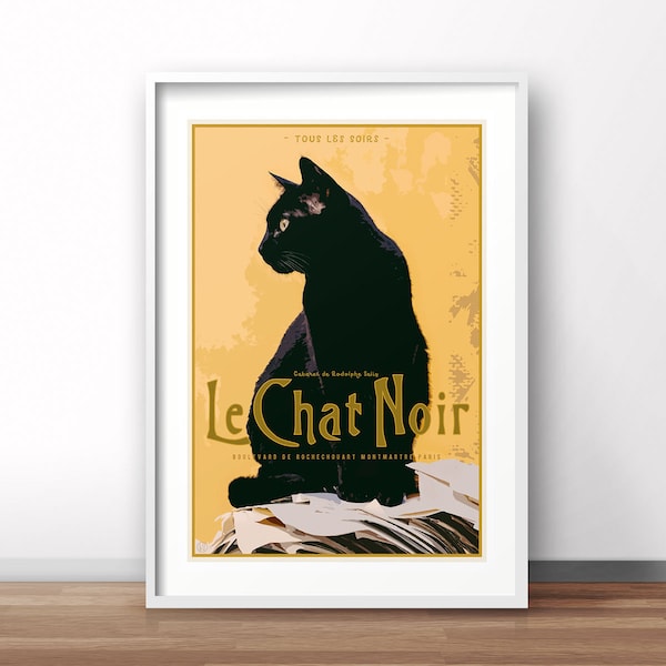 Le Chat Noir, French Cat poster, Paris France, retro print, vintage French print, Black cat