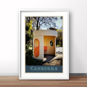 Vintage poster Canberra Australia, reisposter Australië, Australische retroposter