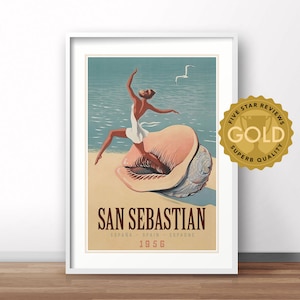 Spainish vintage poster,  San Sebastian retro travel poster, vintage travel poster Spain