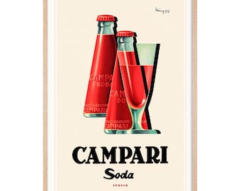 Campari Soda vintage poster, Italy advertising print, Italian beverage retro poster