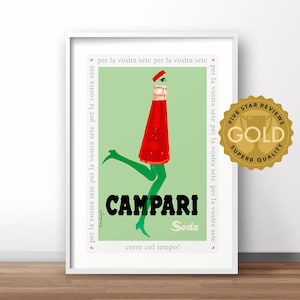 Campari Soda vintage poster, Italian retro beverage poster, vintage advertising poster, Italy