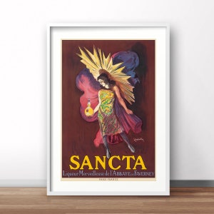 French retro poster, Sancta vintage print, vintage French advertising
