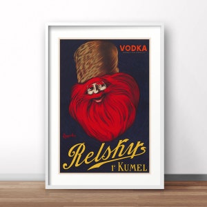 Vodka poster, retro Cappiello print, Food & Drink poster, Relshirs vintage poster, Travel Poster