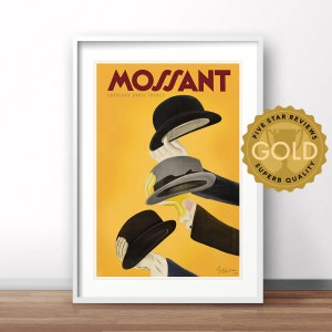 French vintage poster, French advertising print, vintage France travel poster, Mossant Hats