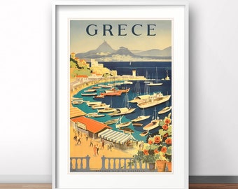 Plakat podróżniczy do Grecji, grecki wydruk retro, plakat vintage Crece
