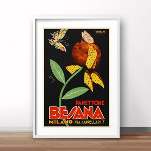 Poster retro Italy, Besana panettone Milano, vintage poster, Italian travel print, Italy retro poster, cafe print