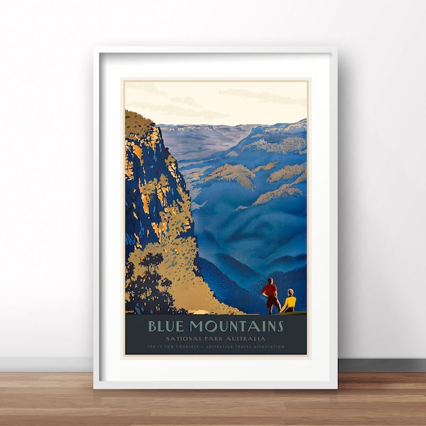 Blue Mountains, Sydney vintage poster, Australian retro print, Australia Travel Poster