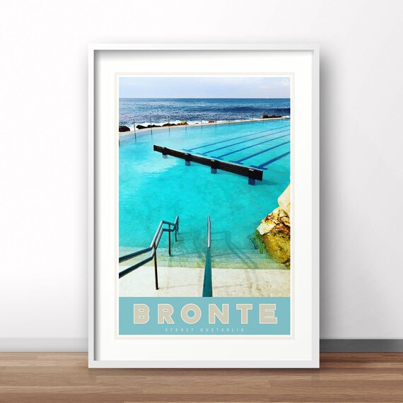 Bronte Beach Print, Vintage Australia Travel Poster
