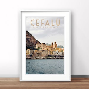 Cefalu Travel poster, Sicily, Italy, vintage print, Italian retro poster