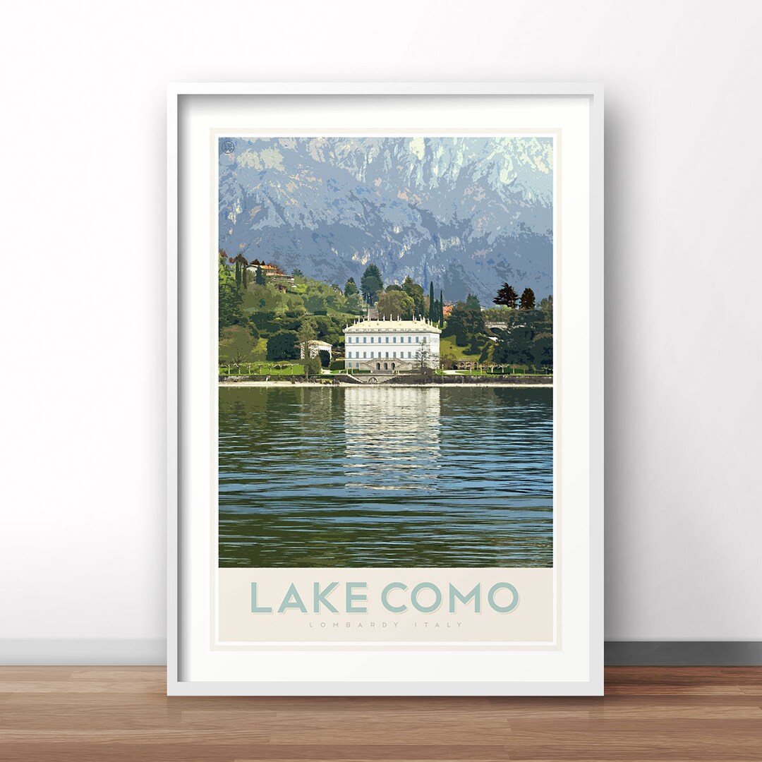 lake como italy travel poster art print (digital... Italian Travel Poster, Lake Como Italy, Retro Print, Vintage Print, Art ...