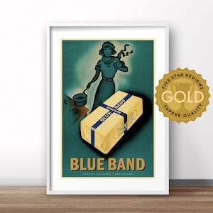 Poster vintage Blue Band Netherlands, retro print The Netherlands, Dutch advertising poster, affiche