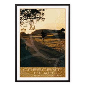 Poster retro Australian, Crescent Head NSW, Retro surfing poster, Australian travel poster, North Coast Australia,