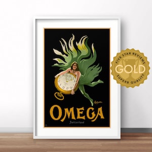 Omega watch poster, retro French advertising print, vintage France travel poster