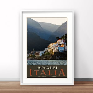 Amalfi Coast vintage poster, Italian retro print, vintage Italy travel poster