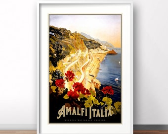 Amalfi vintage poster, Italian retro advertising poster, vintage Italy travel print