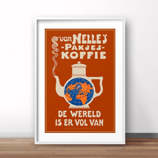 Coffee Netherlands poster, Coffee retro print, Van Nelles koffie poster, vintage Dutch travel poster