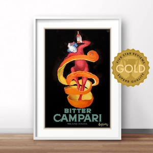 Campari vintage poster, Retro advertising poster, Italian beverage vintage poster