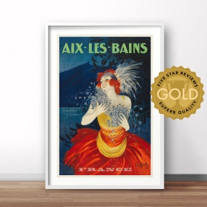 Aix Les Bains advertising poster, French vintage poster, retro France travel poster