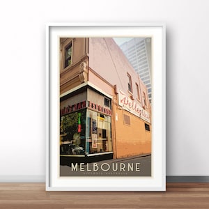 Melbourne cafe vintage poster, Melbourne retro print, vintage Australia travel poster
