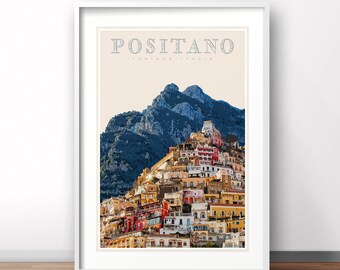 Positano Italy Vintage Travel Poster, Amalfi Coast Art Print
