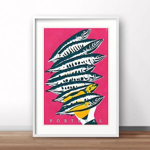 Portugal Poster, Sardinen Druck, portugiesischer Druck, Reise Retro Druck