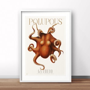 French vintage food poster, French retro print, vintage crab France travel poster