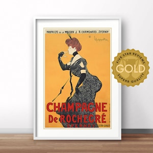 Champagne vintage poster, French advertising poster, retro France vintage print, De Rochegre, French
