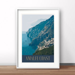 Plakat podróżniczy Amalfi, włoski wydruk retro, plakat podróżniczy vintage Włochy