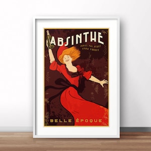 Absinthe French vintage poster, France advertising print, French beverage retro poster