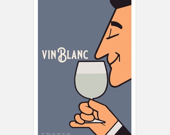 Vin Blanc Vintage Plakat, französischer Werbedruck, Frankreich Getränke Retro Plakat