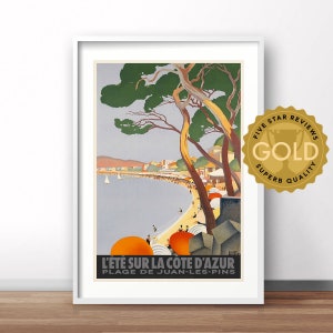Cote D&#39;Azure , French vintage advertising poster, French retro print, vintage France travel poster