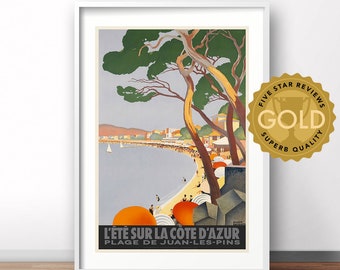 Costa Azul, cartel publicitario francés vintage, lámina retro francesa, cartel de viaje vintage de Francia