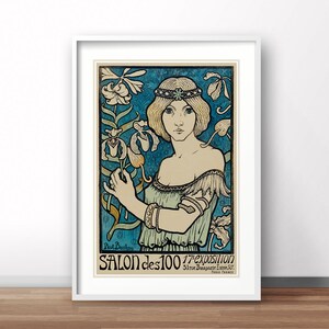French Salon vintage print, French retro poster, France, exhibition antique print Salon du Cent