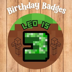Geïnspireerd op Minecraft - Badges verjaardagsfeestje kinderen - Verjaardagsknopspelden - Gepersonaliseerde verjaardagsbadge